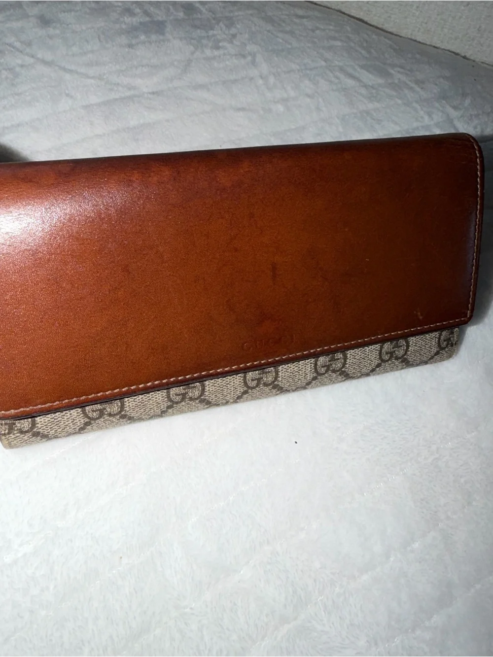 Gucci Tan Leather & GG Monogram Continental Wallet - Picture 10 of 11